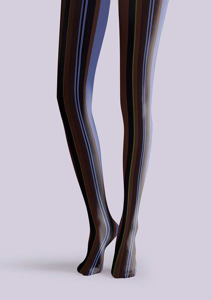 Women Dark Purple Vintage Stripes Tights Hosiery Pantyhose