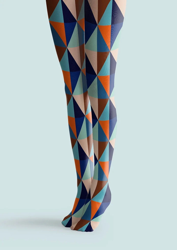 Women Blue Color Rhombus Diamond Pattern Tights Pantyhose