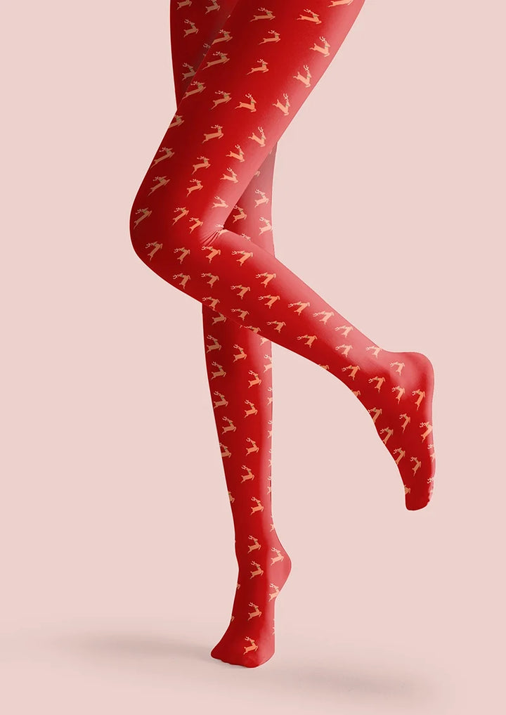 Christmas Reindeer Polka Dot Tights Hosiery Pantyhose