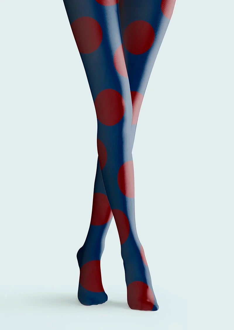 Women Navy Blue Deep Red Morandi Polka Dots Tights Pantyhose