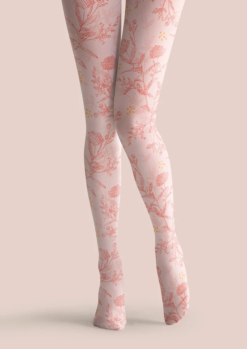 Women Pink Flowers Graphic Print Tights and Hosiery Pantyhose