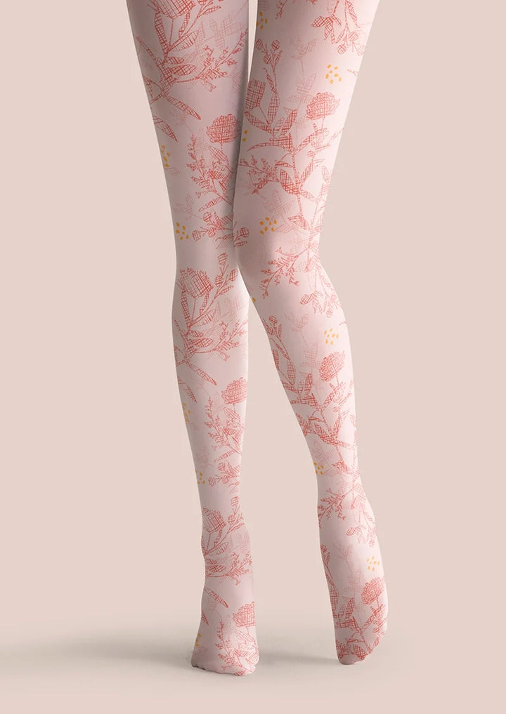 Women Pink Flowers Graphic Print Tights and Hosiery Pantyhose