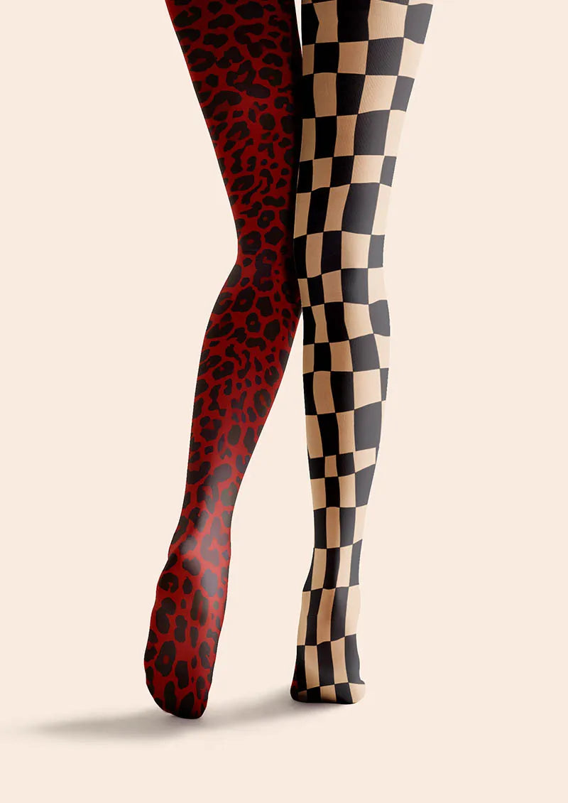 Women Split Checker Geometric Pattern Art Tights Pantyhose