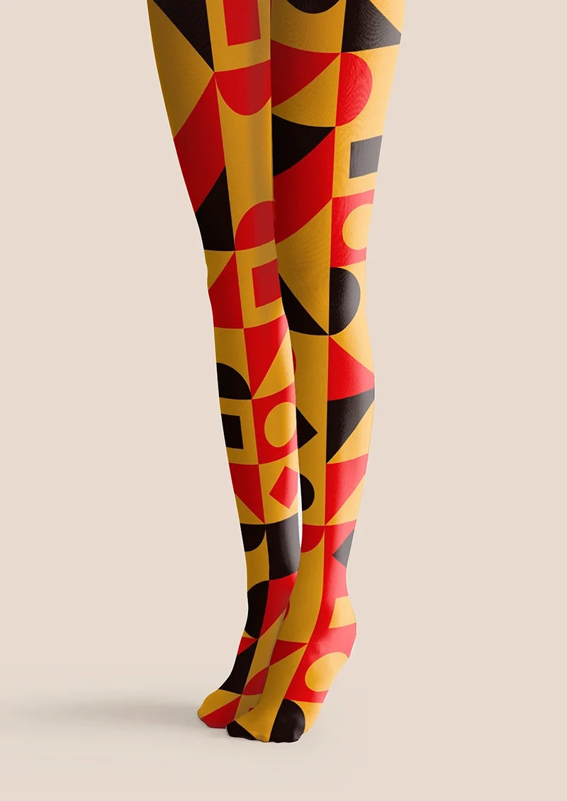 Women Yellow Blue Angles Graphic Print Tights Hosiery Pantyhose