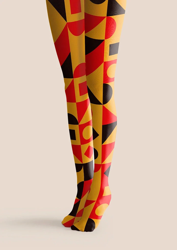Women Yellow Blue Angles Graphic Print Tights Hosiery Pantyhose