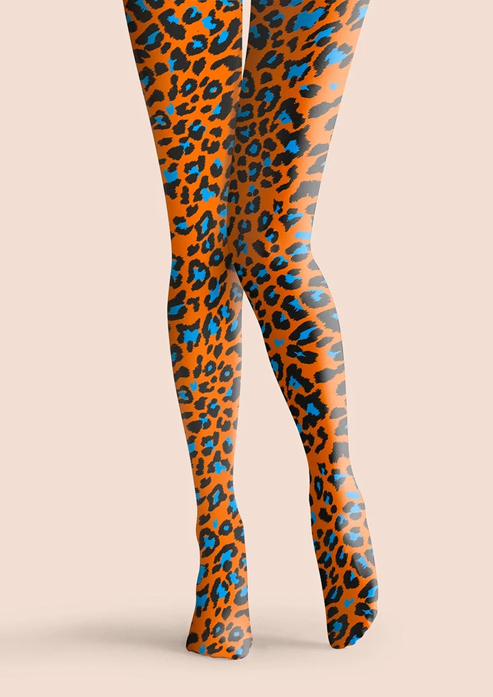 Women Tangerine Jungle Leopard Animal Print Tights Pantyhose