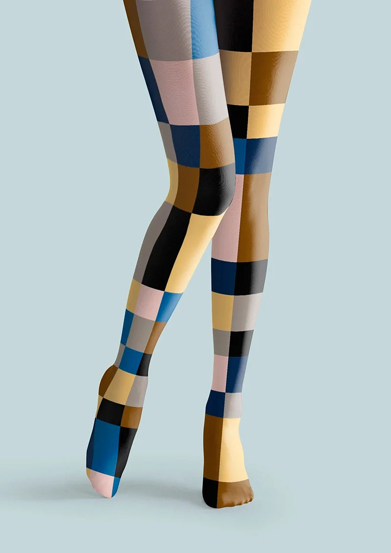 Women Retro Color Block Geometric Tights Hosiery Pantyhose