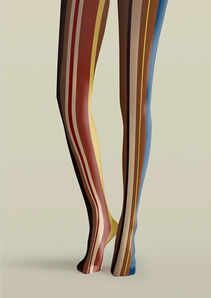 Women Yesterday Rhythm Retro Striped Print Tights Pantyhose