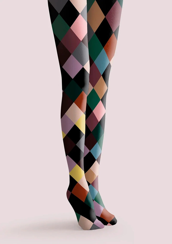 Women Colorful Checkered Plaid Pattern Tights Pantyhose