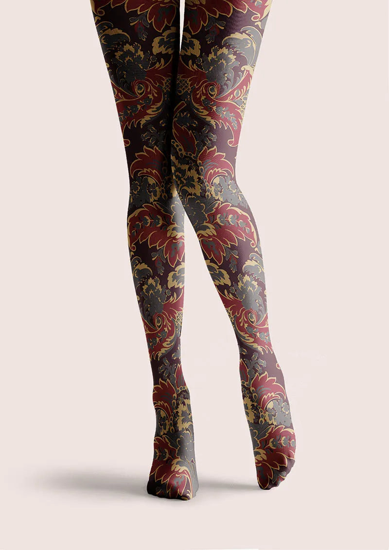 Women Baroque Bloom Golden Age Printed Tights Hosiery Pantyhose