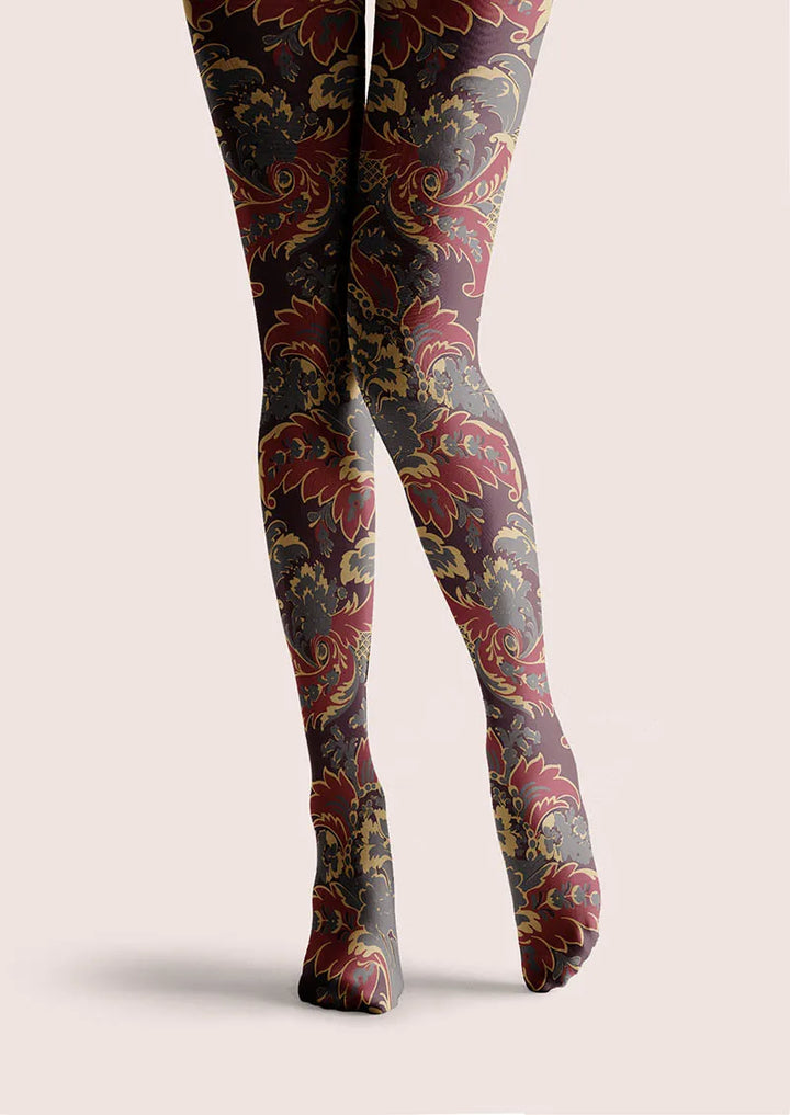 Women Baroque Bloom Golden Age Printed Tights Hosiery Pantyhose