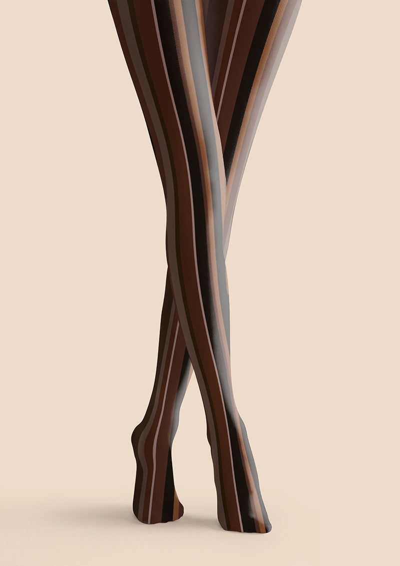 Women Dark Brown Vintage Stripes Print Tights Hosiery Pantyhose