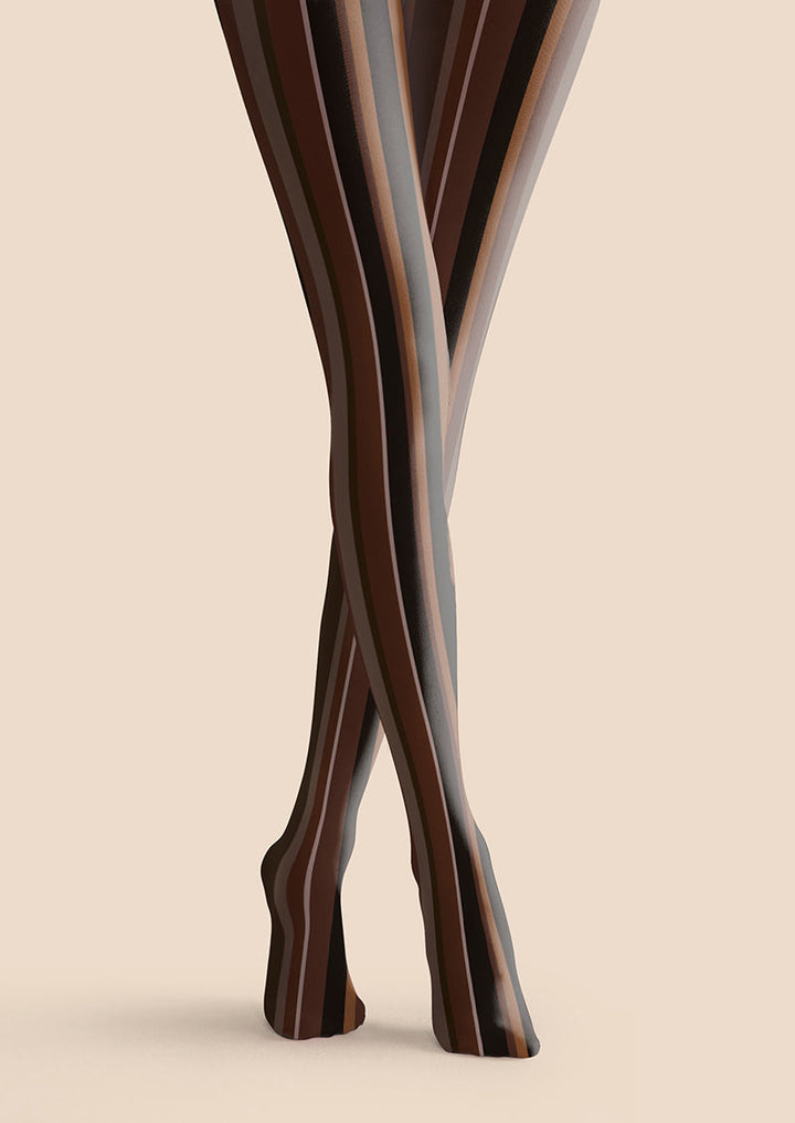 Women Dark Brown Vintage Stripes Print Tights Hosiery Pantyhose