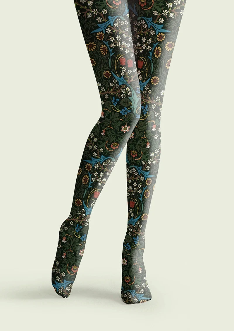 Women William Morris Florals Print Tights Hosiery Pantyhose