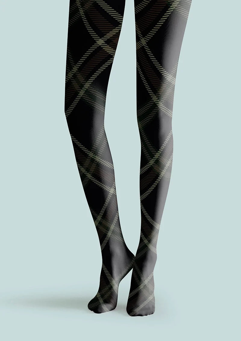 Women Darkness Check Plaid Printed Tights Hosiery Pantyhose