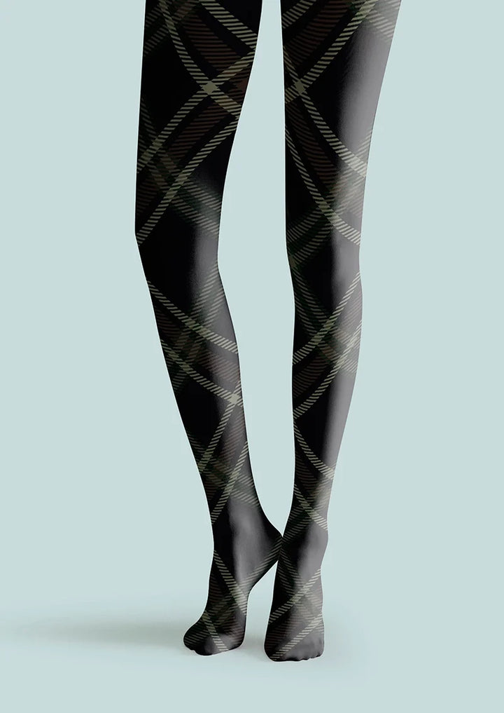 Women Darkness Check Plaid Printed Tights Hosiery Pantyhose