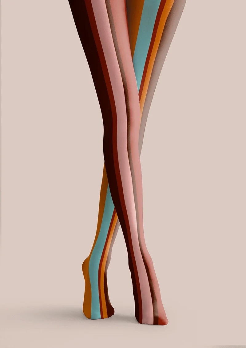 Women Color Stripes Pattern Print Tights Hosiery Pantyhose