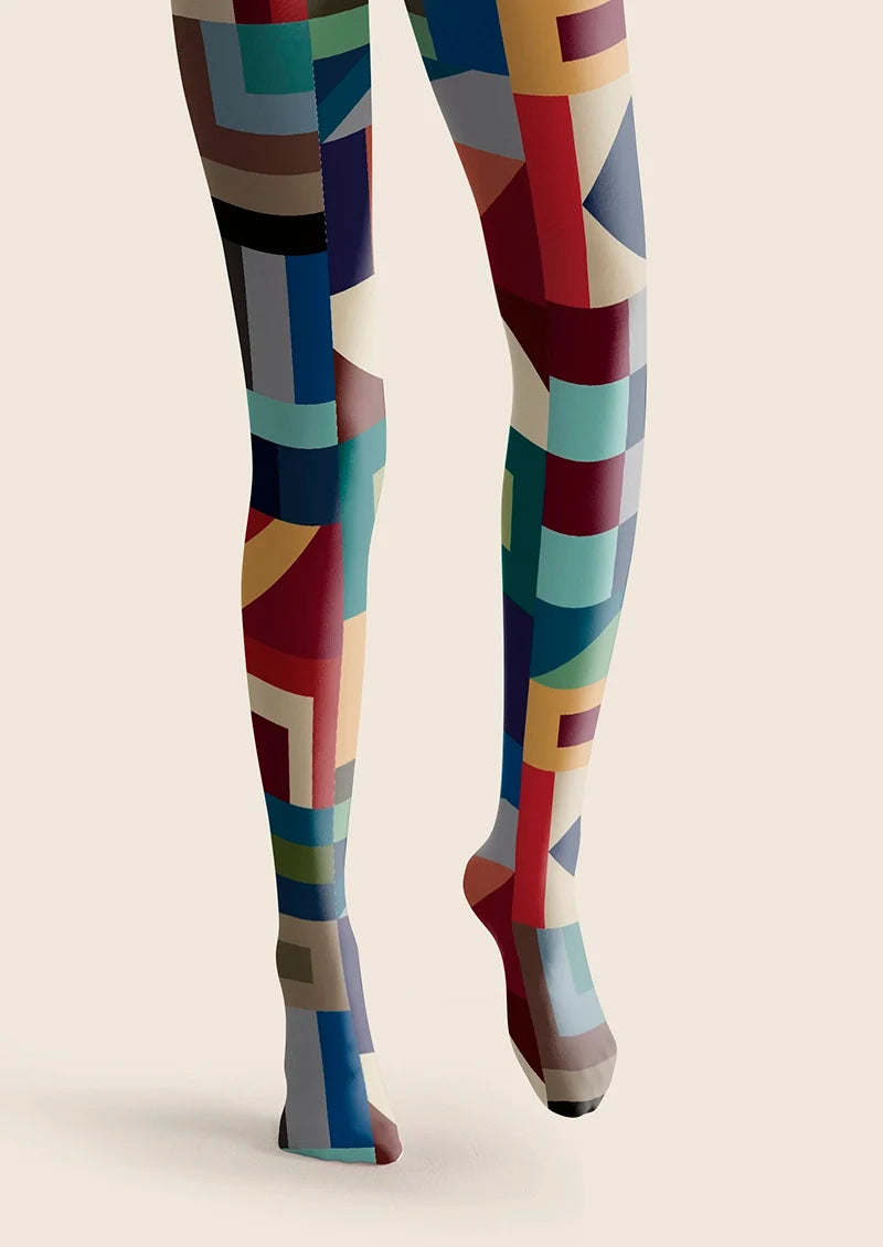 Women Chromatic Calculus Geometric Print Tights Pantyhose