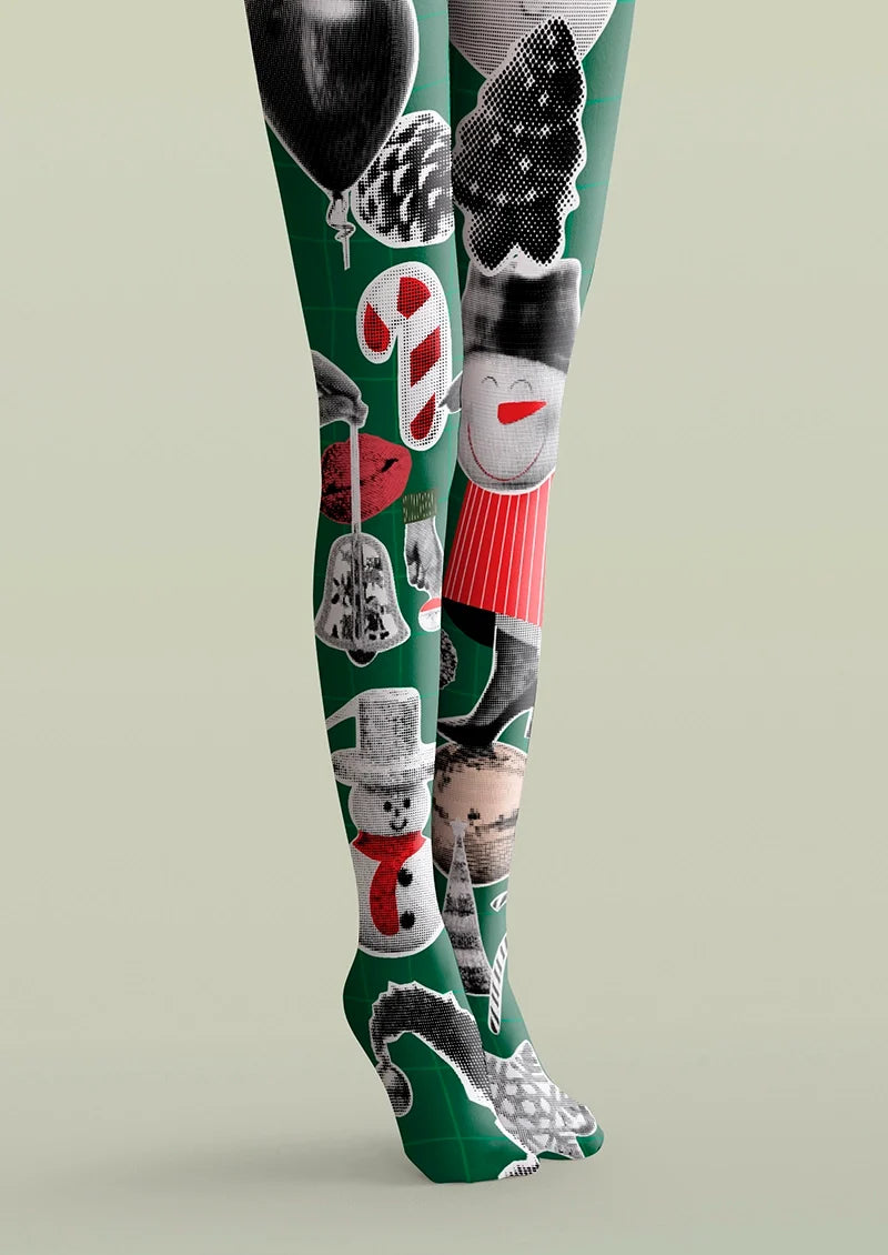 Christmas green collage Tights Hosiery Pantyhose