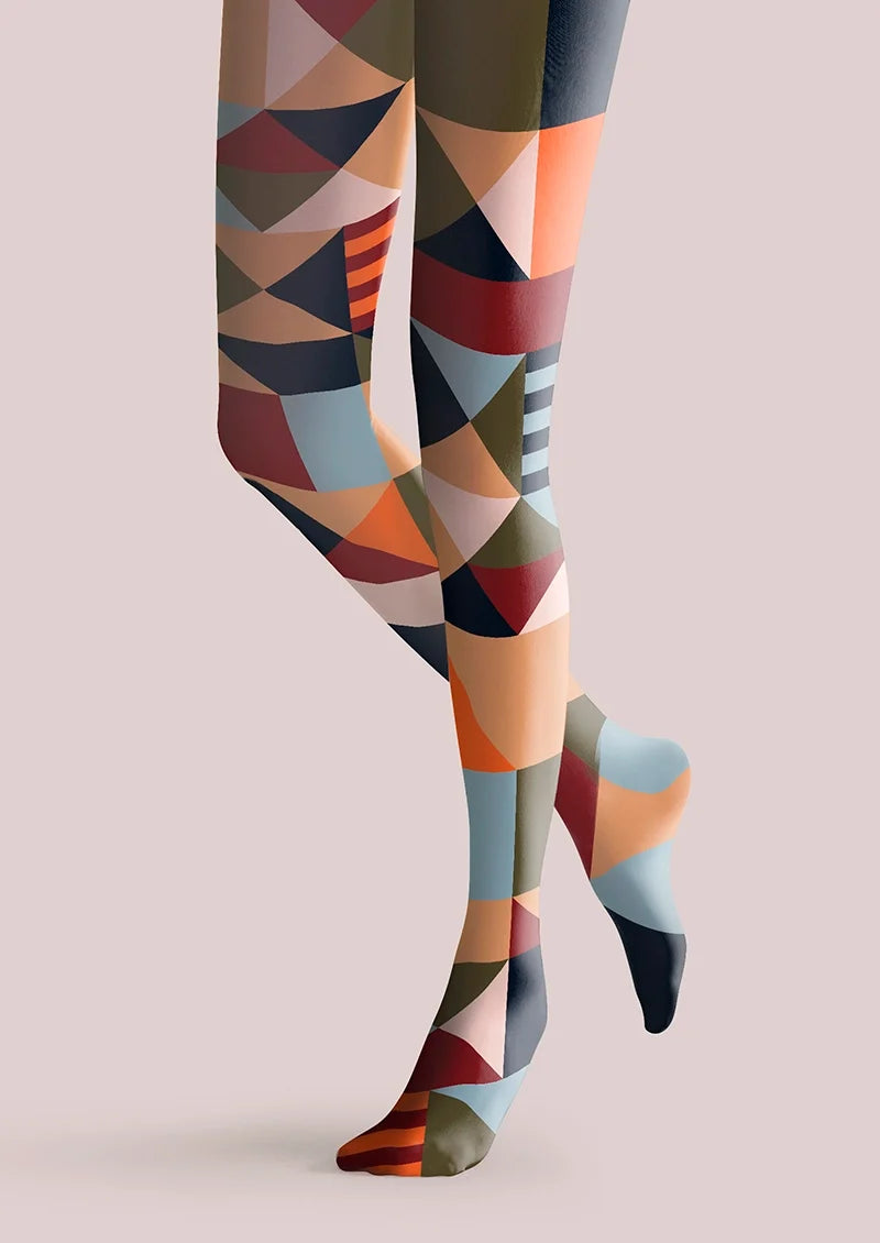 Women Gypsy Check Geometric Print Pattern Tights Pantyhose