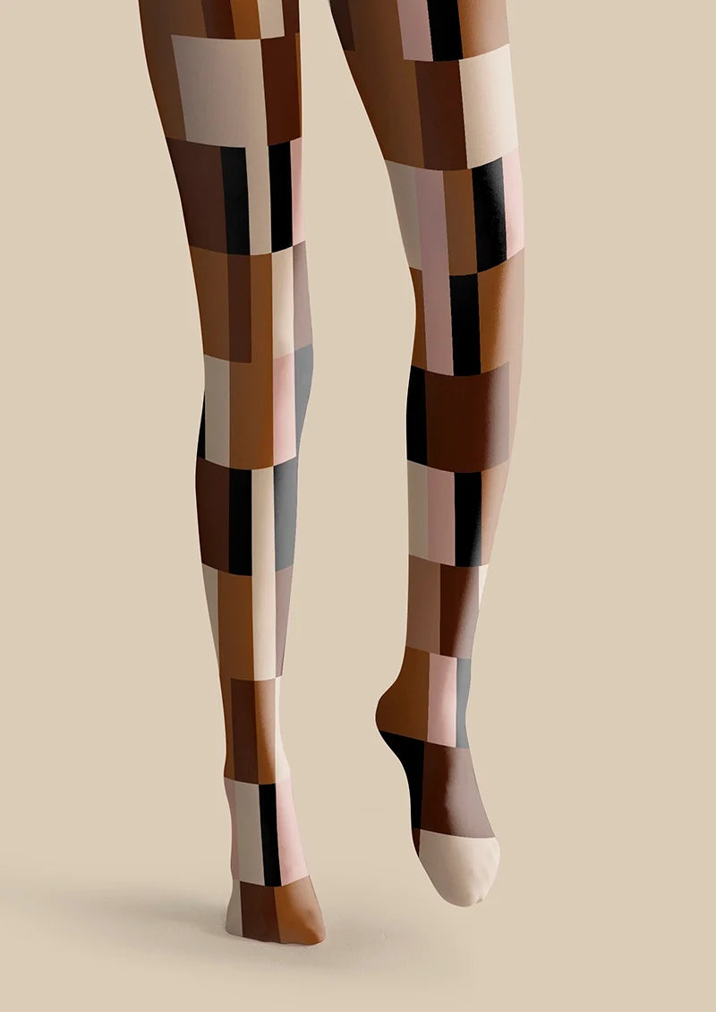 Women Elegant Brown Geometric Patterned Tights Pantyhose
