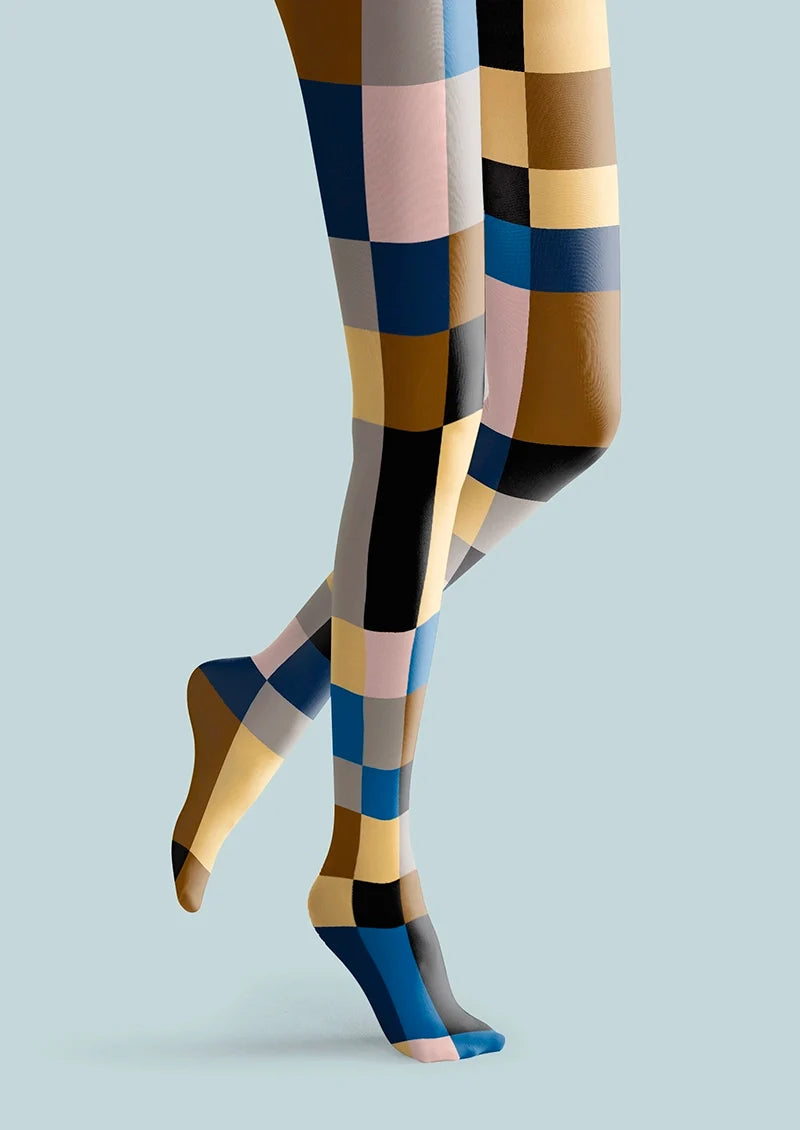 Women Retro Color Block Geometric Printed Tights Pantyhose