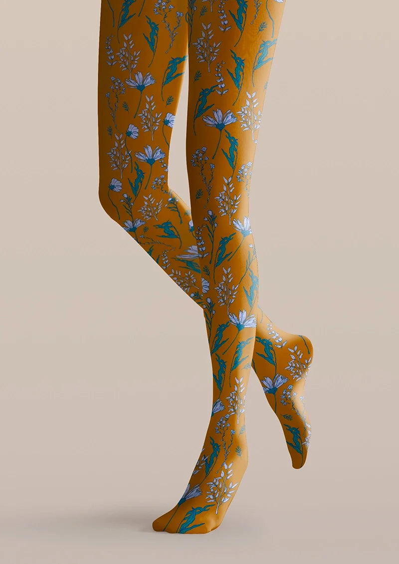 Earth yellow Dainty florals Tights Hosiery Pantyhose