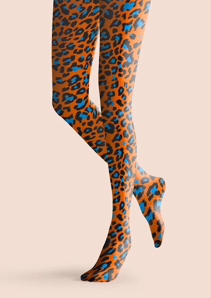 Women Tangerine Jungle Leopard Animal Print Tights Pantyhose