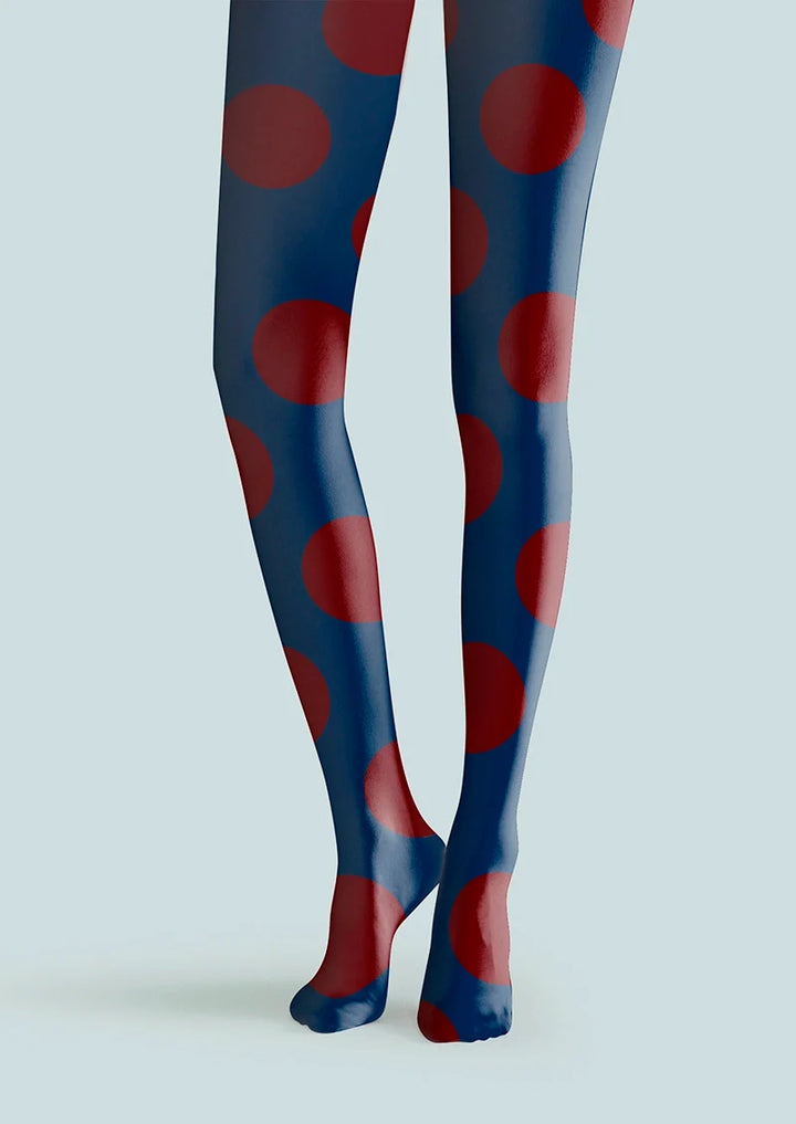 Women Navy Blue Deep Red Morandi Polka Dots Tights Pantyhose