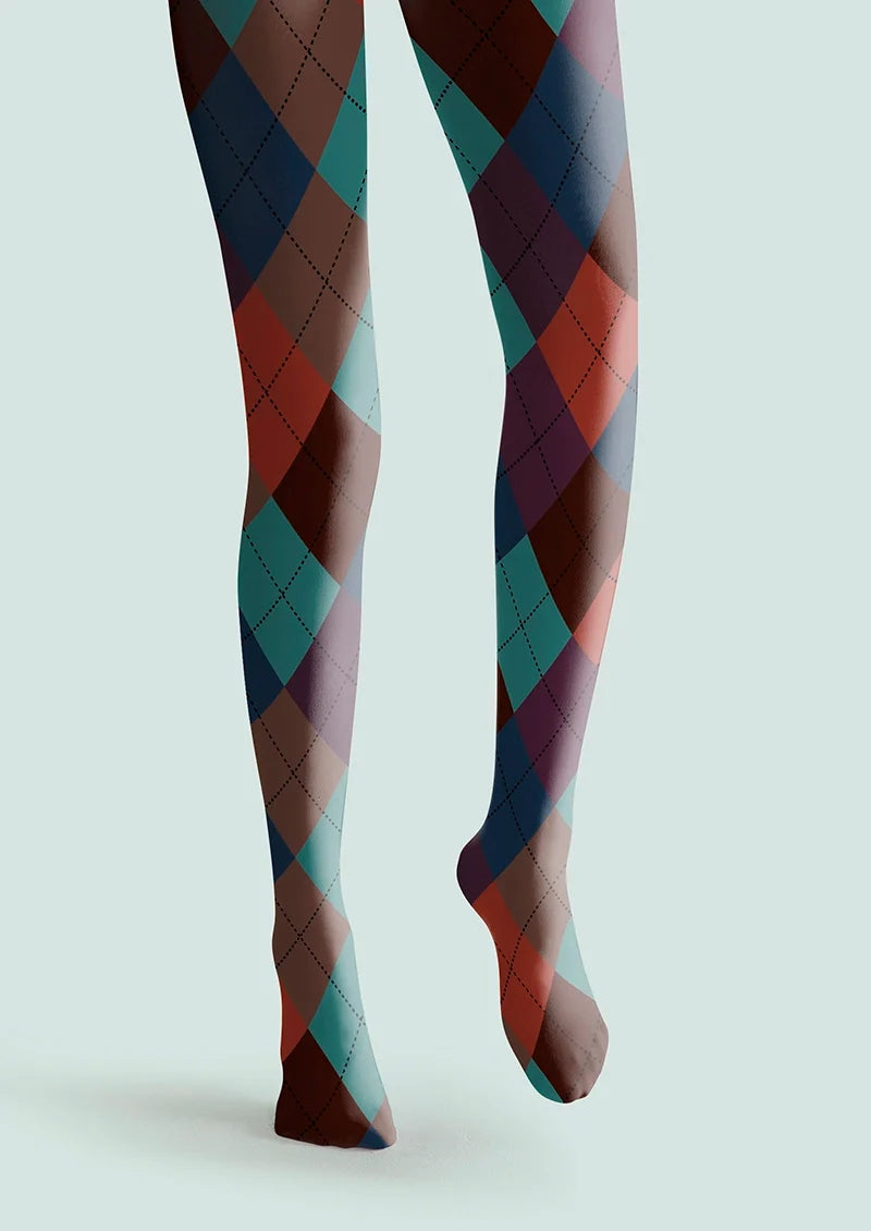 Women Deep Color Plaid Printed Tights and Hosiery Pantyhose