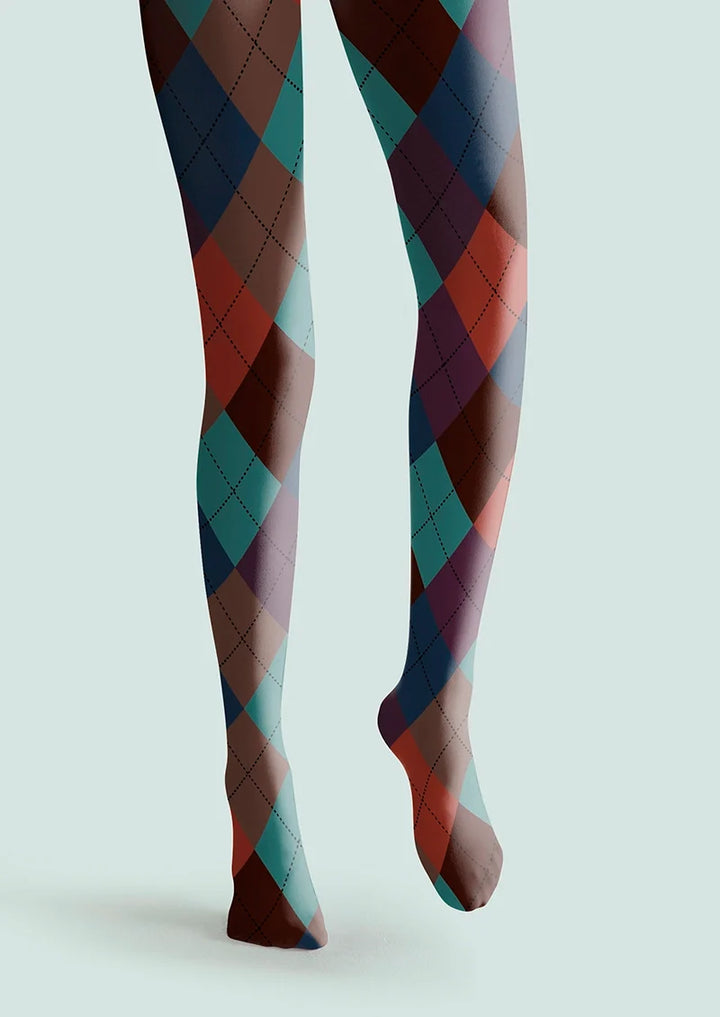 Women Deep Color Plaid Printed Tights and Hosiery Pantyhose