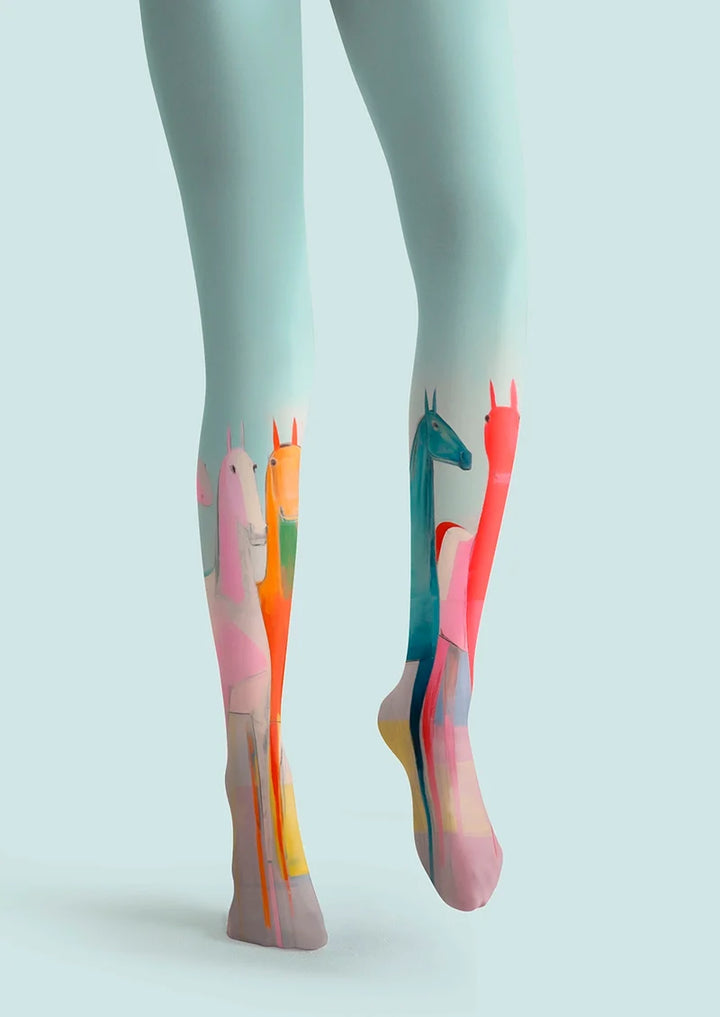 Women Horse Chromatogram Animal Graphic Art Tights Pantyhose
