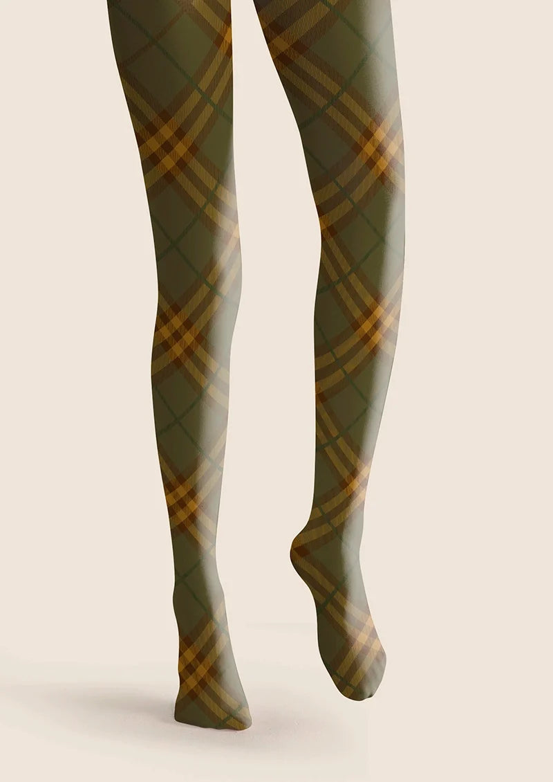 Olive green Maillard Check Tights Hosiery Pantyhose