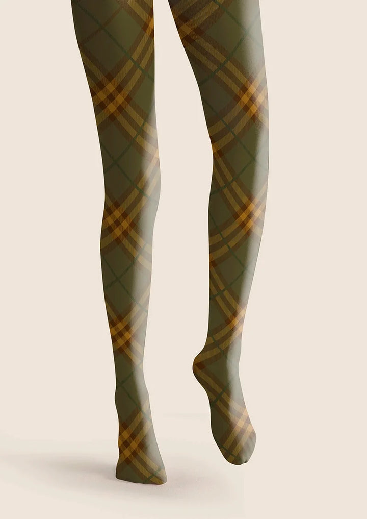 Olive green Maillard Check Tights Hosiery Pantyhose