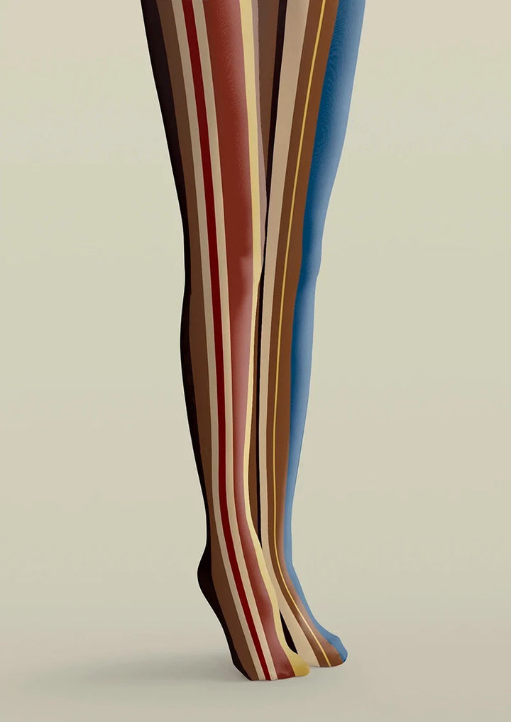 Women Yesterday Rhythm Retro Striped Print Tights Pantyhose