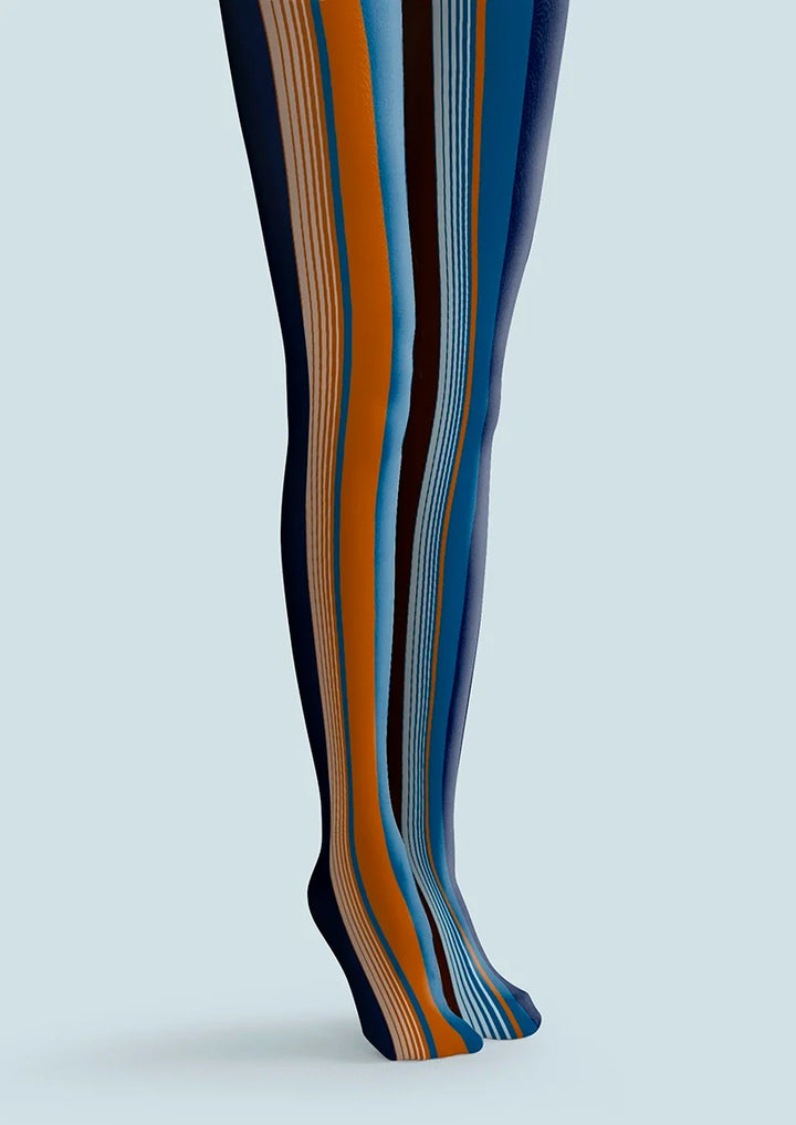 Women Blue-orange Stripes Patterned Tights Hosiery Pantyhose