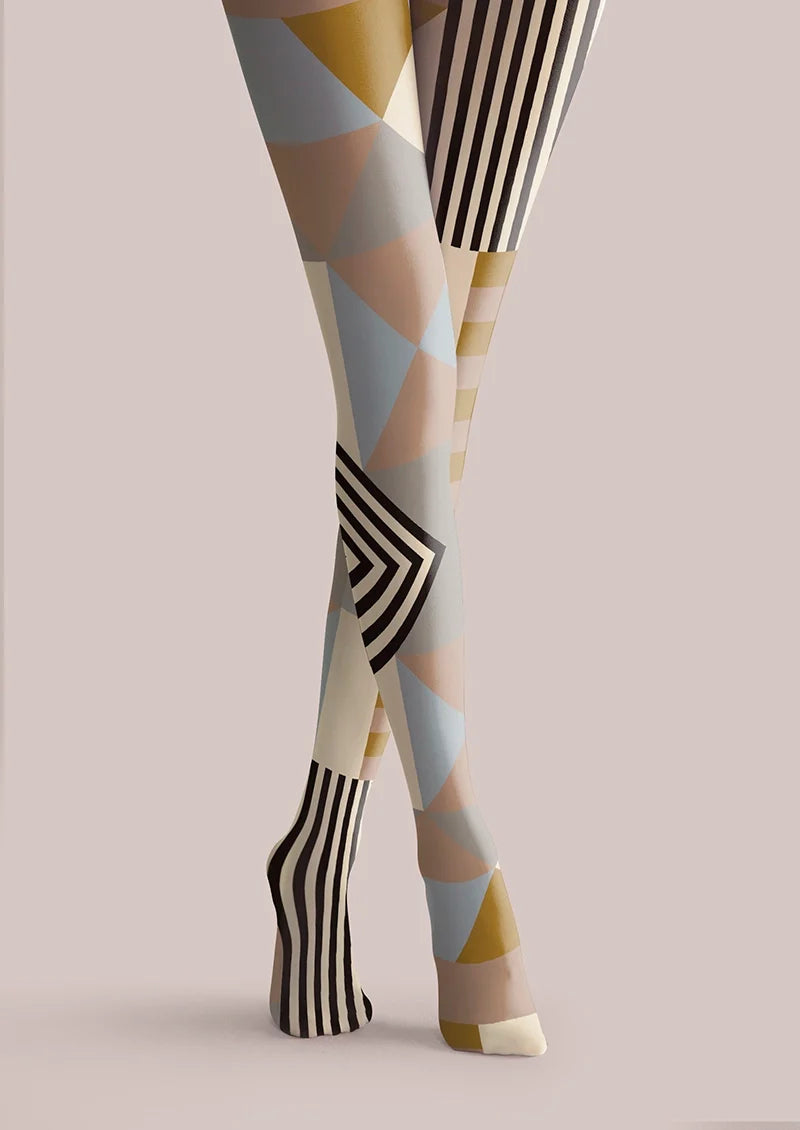 Women Bauhaus Steps Pattern Print Tights Hosiery Pantyhose