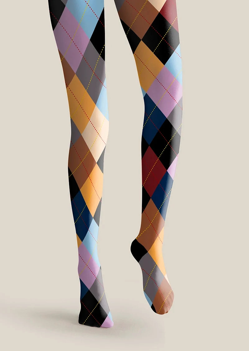 Women Colorful 3D Cubes Geometric Printed Tights Pantyhose