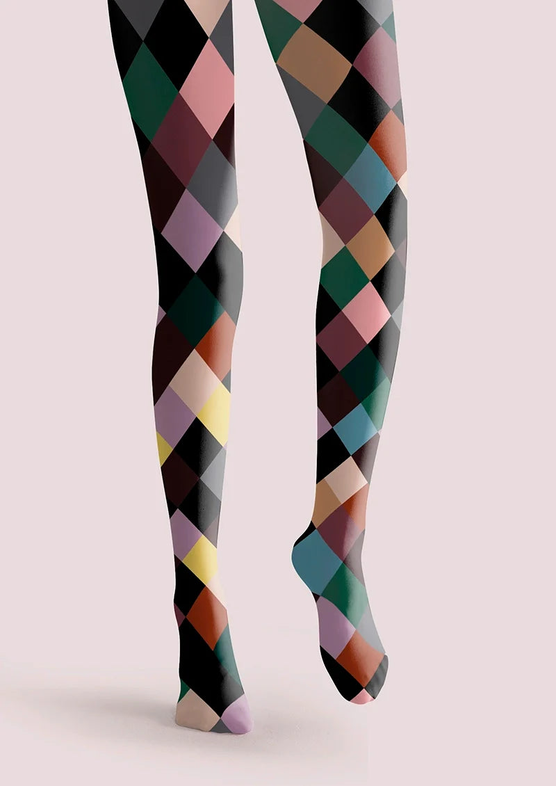 Women Colorful Checkered Plaid Pattern Tights Pantyhose