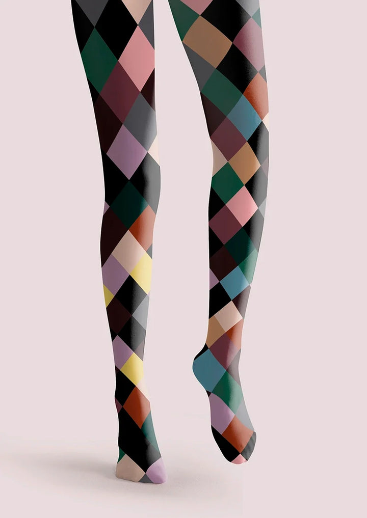 Women Colorful Checkered Plaid Pattern Tights Pantyhose