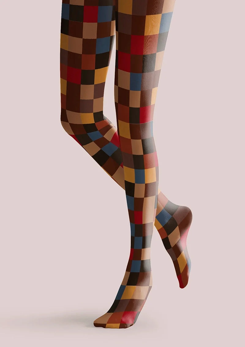 Women Terra-Cotta Plaid Printed Tights and Hosiery Pantyhose