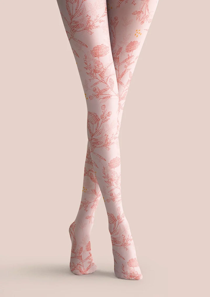 Women Pink Flowers Graphic Print Tights and Hosiery Pantyhose