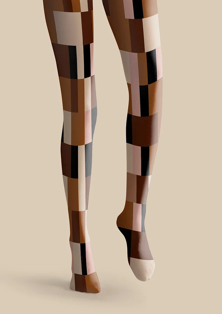 Women Brown Geometry Set Graphic Print Tights Hosiery Pantyhose