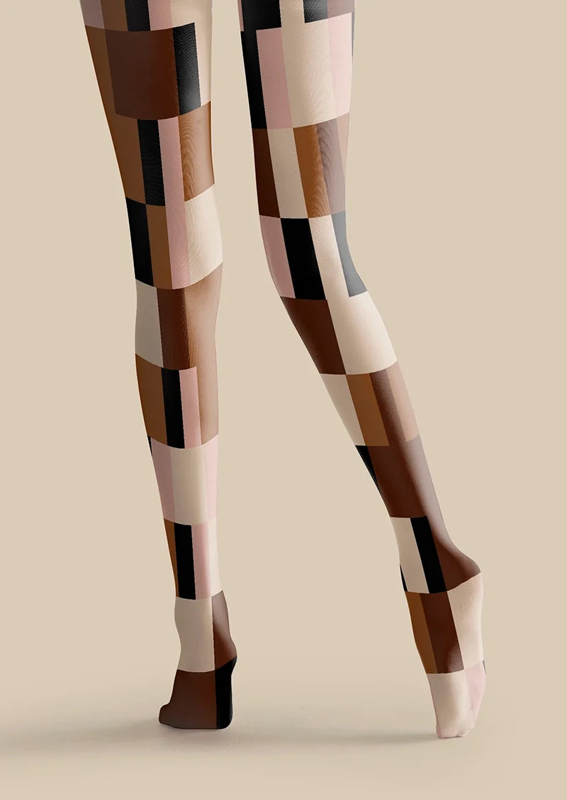 Women Elegant Brown Geometric Patterned Tights Pantyhose