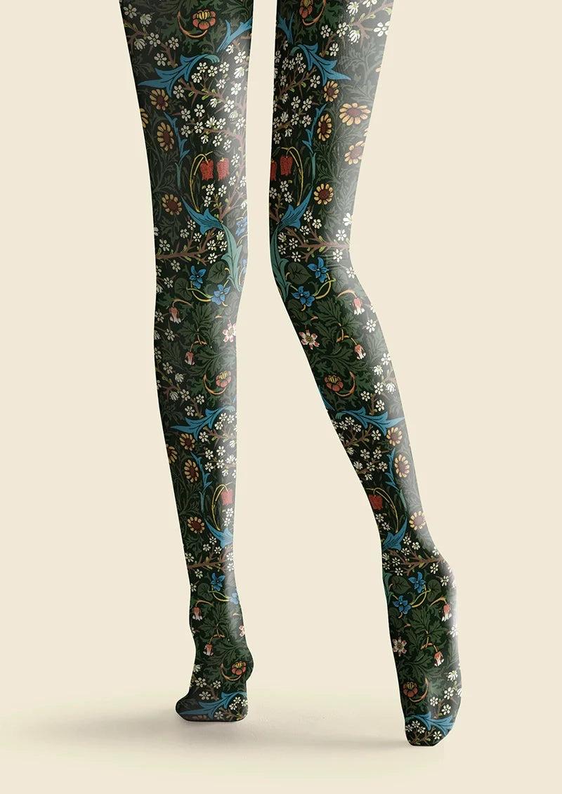 Women William Morris Florals Print Tights Hosiery Pantyhose