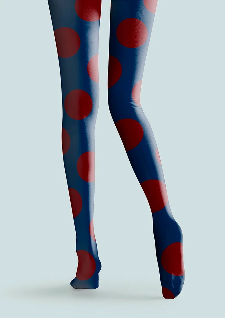 Women Navy Blue Deep Red Morandi Polka Dots Tights Pantyhose