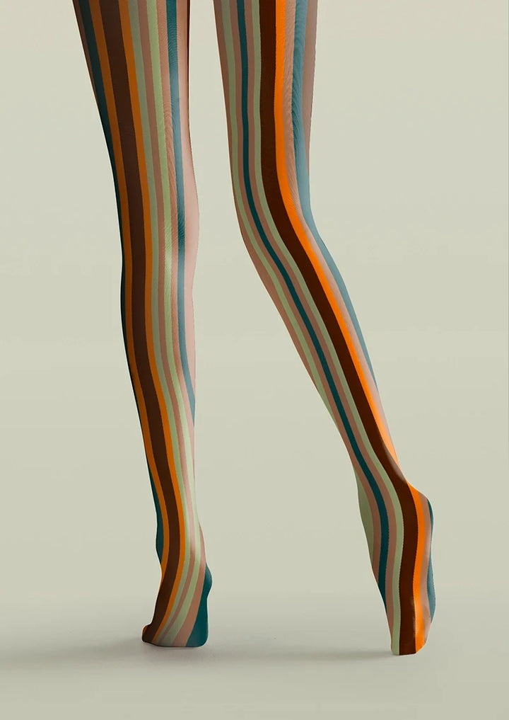 Women Rock Of Rhythm Striped Print Tights Hosiery Pantyhose