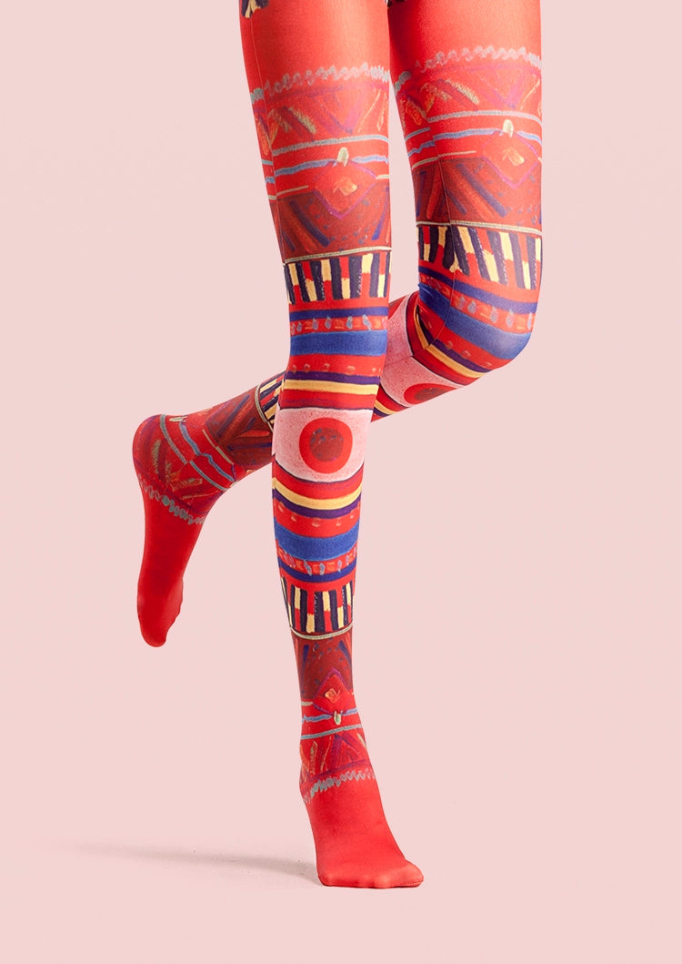 Women Ethnic Boho Art Print Patterned Fashion Tights Pantyhose