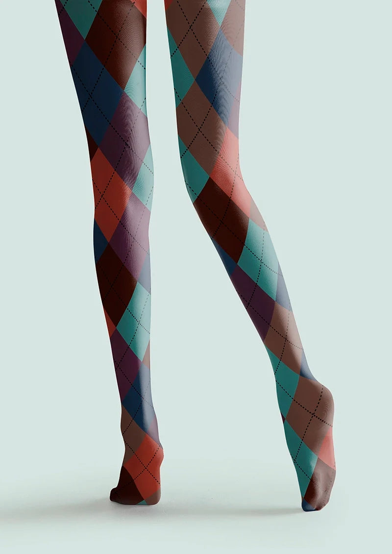 Women Deep Color Plaid Printed Tights and Hosiery Pantyhose