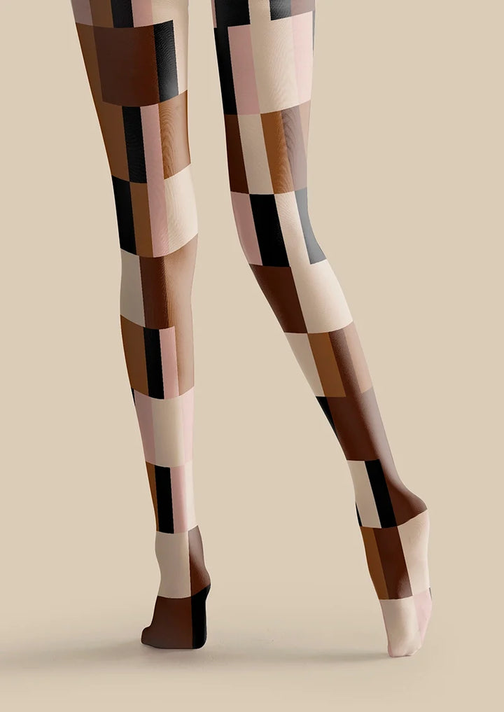 Women Brown Geometry Set Graphic Print Tights Hosiery Pantyhose
